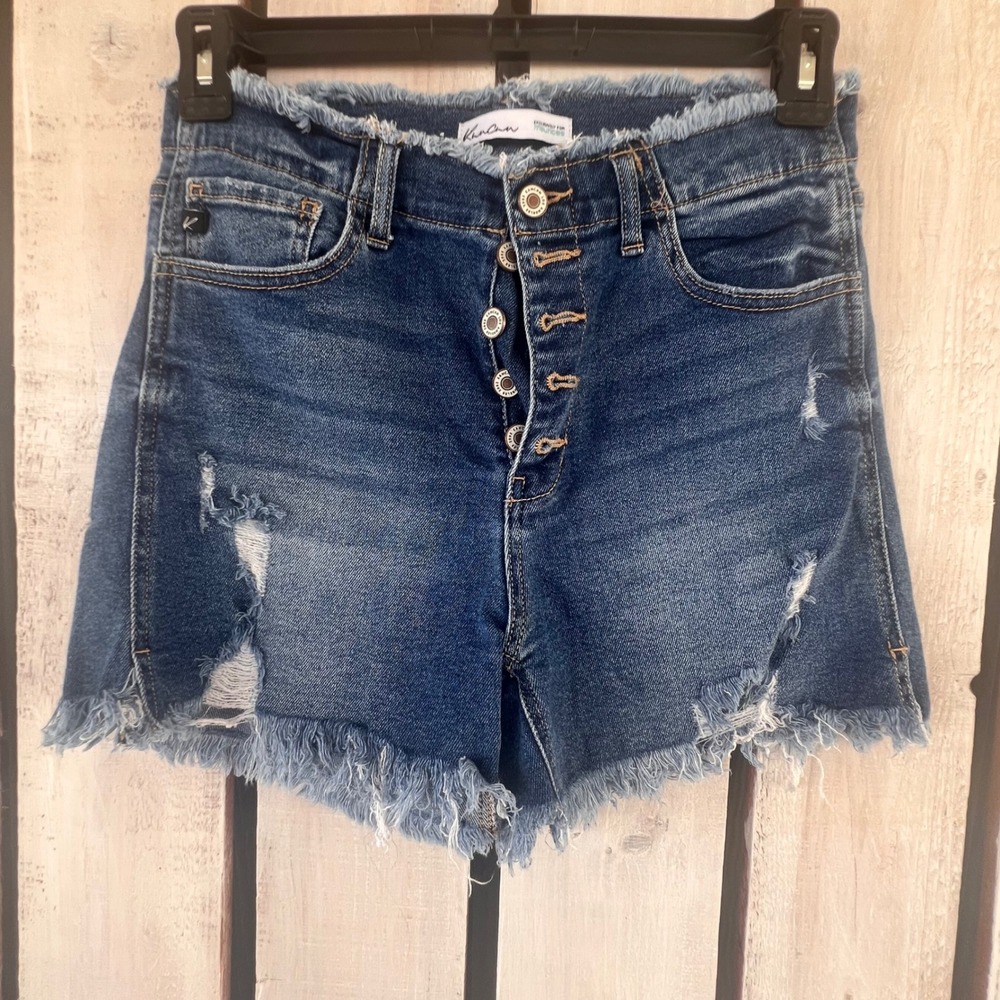 KanCan Denim Shorts Womens 29 Blue Good Distressed Frayed Button Fly 121042